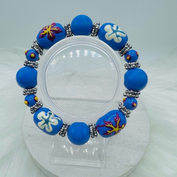 Large Beads Floral Design Beaded  Beach Bracelet - Picture 1 of 4